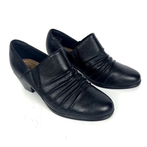 Clarks Emily Cove Black Leather Slip on Wedge heel Womens SZ 9.5 Casual Comfort - Picture 4 of 14